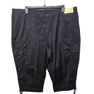 St Johns Bay Womens 22W Black Cargo Capri Pants Mid Rise Drawstring New